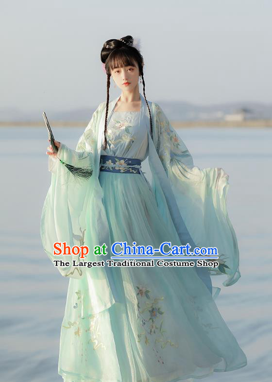 Traditional Chinese Tang Dynasty Patrician Lady Green Hanfu Dress Ancient Royal Princess Embroidered Costumes for Women