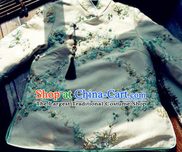 Chinese Traditional Winter Embroidered Green Cotton Padded Jacket National Tang Suit Overcoat Costumes for Women