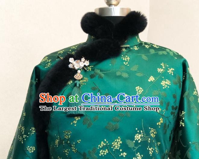 Chinese Traditional Winter Green Cotton Padded Jacket National Tang Suit Overcoat Costumes for Women