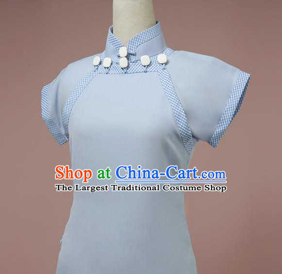 Chinese Traditional Light Blue Long Qipao Dress National Tang Suit Cheongsam Costumes for Women