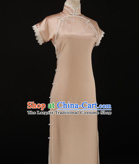 Chinese Traditional Light Pink Long Qipao Dress National Tang Suit Cheongsam Costumes for Women