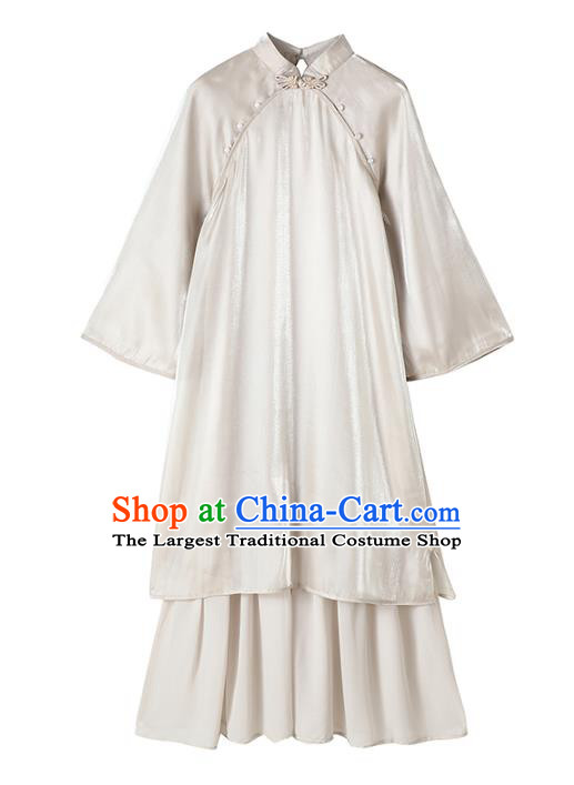 Chinese Traditional Retro Light Grey Qipao Dress National Tang Suit Cheongsam Costumes for Women