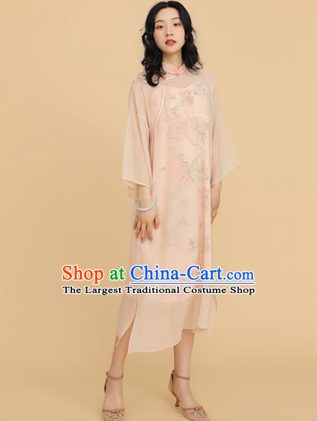 Republic of China Traditional Apricot Qipao Dress Chinese National Tang Suit Cheongsam Costumes for Women