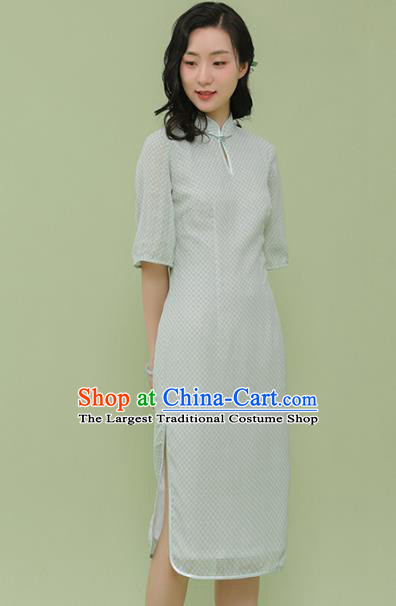 Republic of China Traditional Light Green Qipao Dress Chinese National Tang Suit Cheongsam Costumes for Women