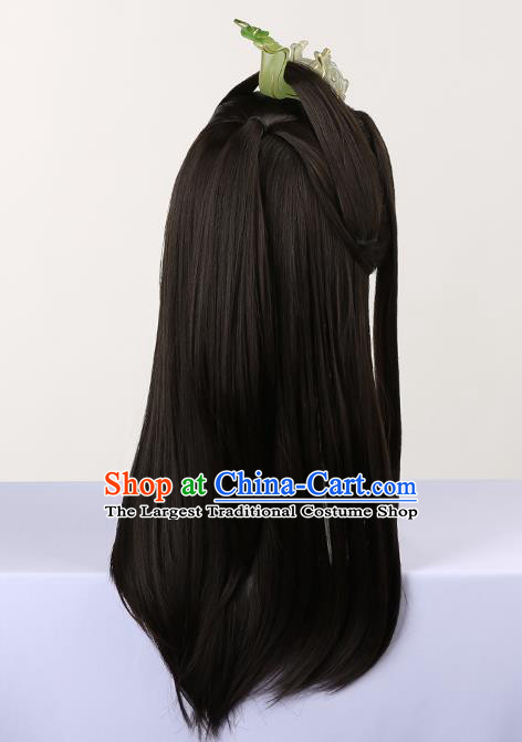 Chinese Traditional Cosplay Swordsman Black Wigs Ancient Prince Knight Wig Sheath for Men