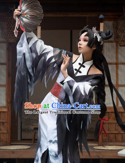 Japanese Traditional Cosplay Geisha Printing Grey Kimono Dress Japan Onmyoji Costumes for Women