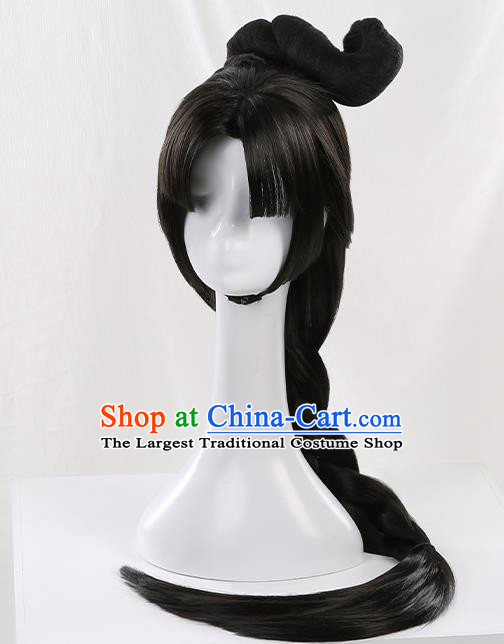 Chinese Traditional Cosplay Goddess Black Wigs Ancient Princess Wig Sheath for Women