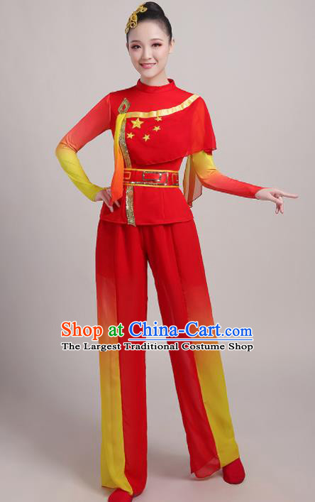 Chinese Traditional Drum Dance Red Outfits Folk Dance Stage Performance Costume for Women