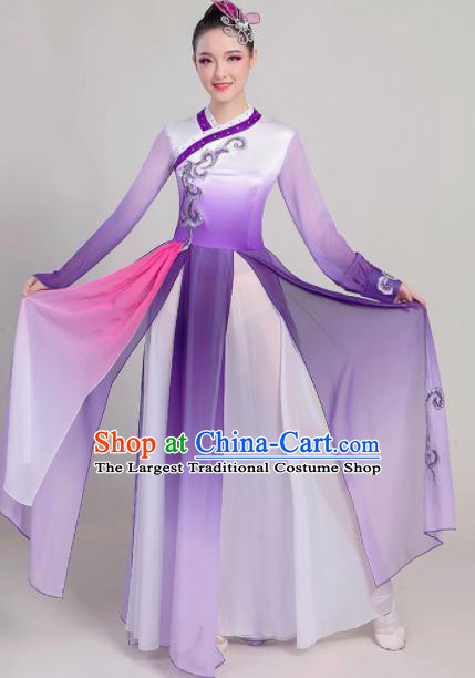 Chinese Traditional Fan Dance Purple Dress Classical Dance Stage Performance Costume for Women