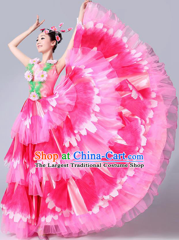 Chinese Traditional Peony Dance Fan Dance Pink Dress Classical Dance Stage Performance Costume for Women