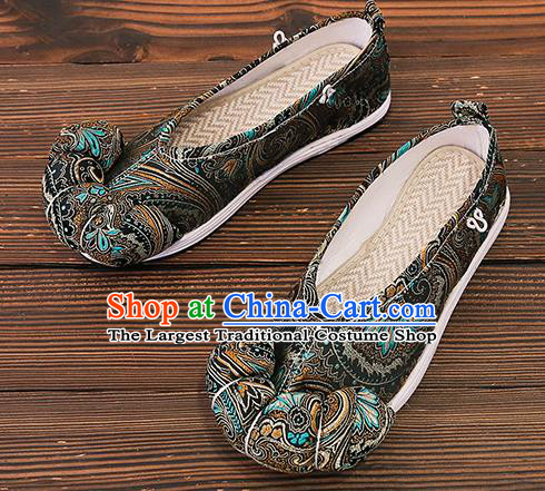 Asian Chinese Traditional Black Satin Embroidered Shoes Princess Shoes Opera Shoes Hanfu Shoes for Women