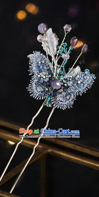 Chinese Traditional Hanfu Blue Butterfly Hairpins Ancient Princess Hair Accessories for Women
