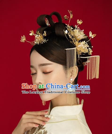 Chinese Traditional Hanfu Golden Butterfly Hair Combs and Hairpins Ancient Princess Hair Accessories for Women