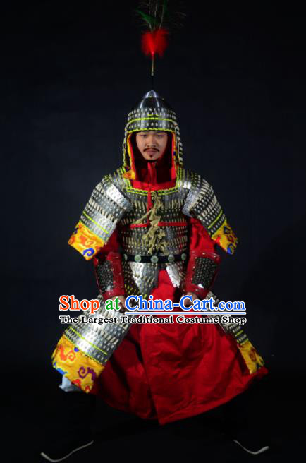 Chinese Traditional Ming Dynasty General Argent Body Armor Ancient Swordsman Costumes for Men