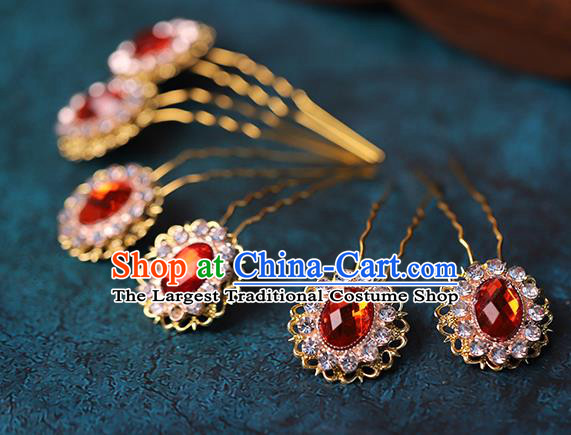 Traditional Chinese Handmade Red Crystal Hairpins Headdress Ancient Hanfu Hair Accessories for Women