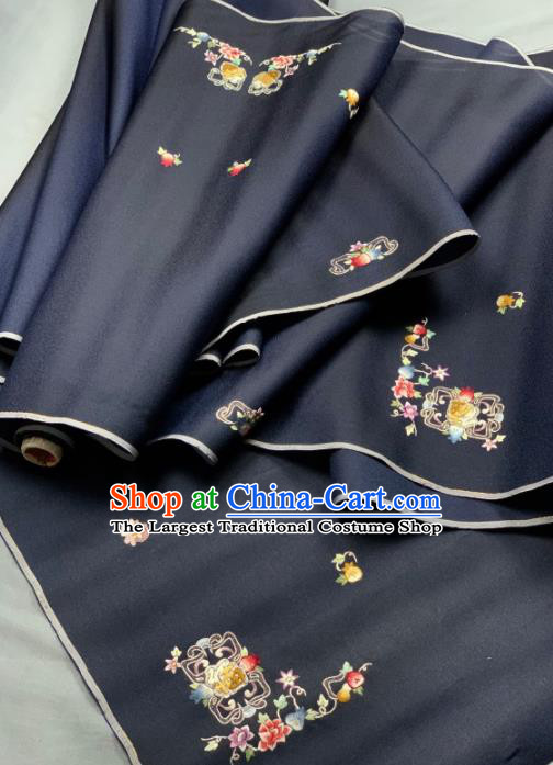 Chinese Classical Pomegranate Flowers Pattern Design Navy Silk Fabric Asian Traditional Hanfu Brocade Material