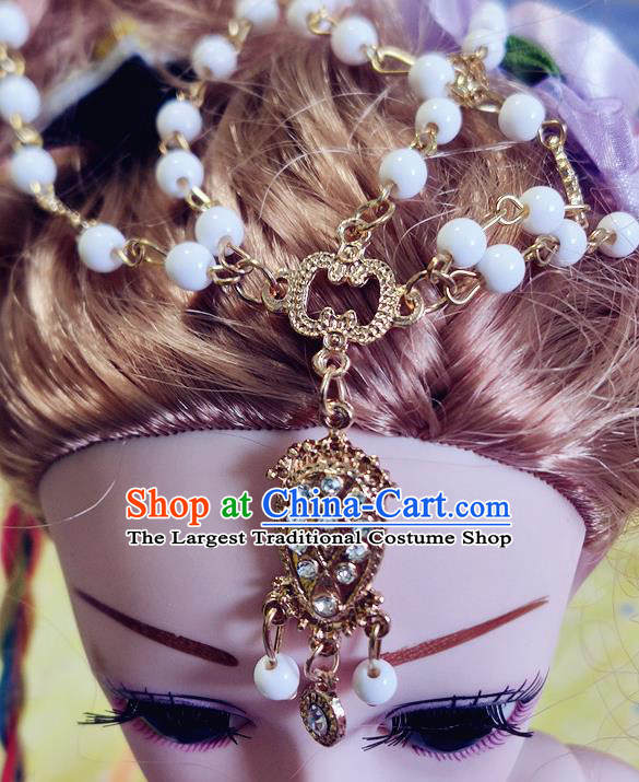 India Traditional White Beads Eyebrows Pendant Asian Indian Handmade Hair Accessories for Women