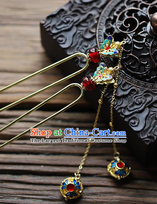 Traditional Chinese Handmade Cloisonne Butterfly Hairpins Headdress Ancient Hanfu Hair Accessories for Women