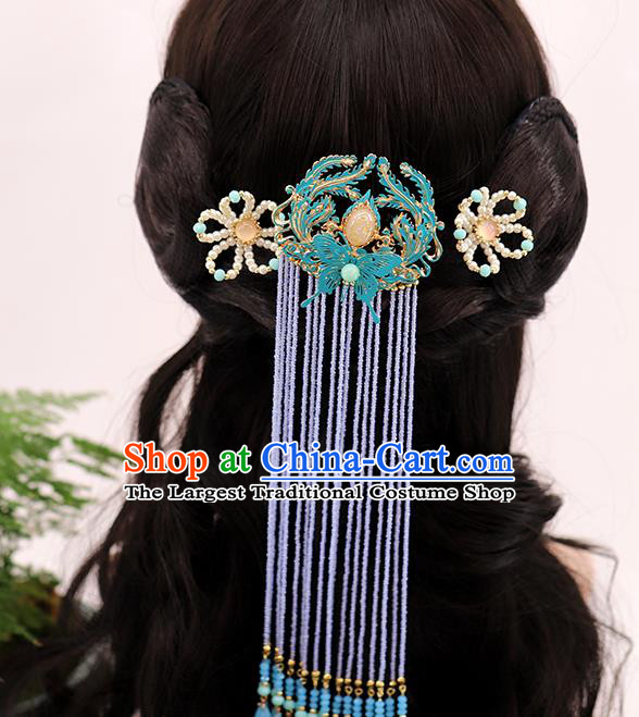 Traditional Chinese Handmade Phoenix Butterfly Tassel Hairpins Headdress Ancient Hanfu Hair Accessories for Women