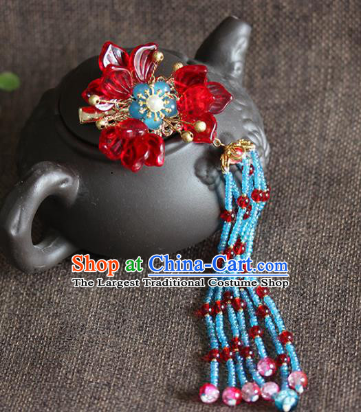 Traditional Chinese Handmade Red Flowers Hair Claws Headdress Ancient Hanfu Hair Accessories for Women