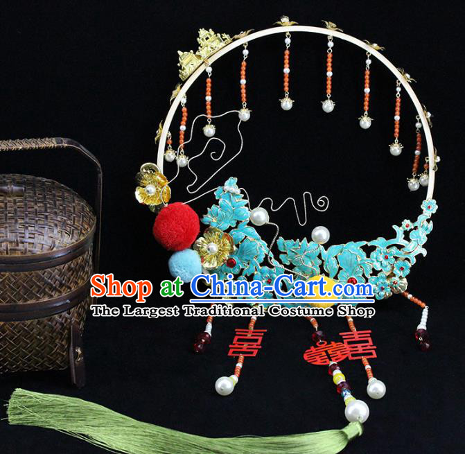 Traditional Chinese Handmade Cloisonne Round Fans Ancient Hanfu Wedding Palace Fan for Women