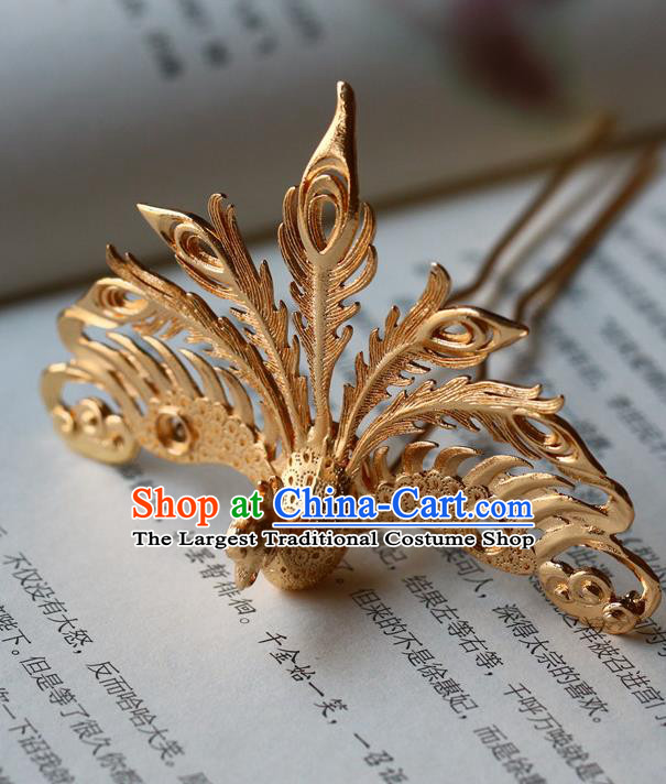 Traditional Chinese Tang Dynasty Golden Phoenix Hairpins Headdress Ancient Court Hair Accessories for Women