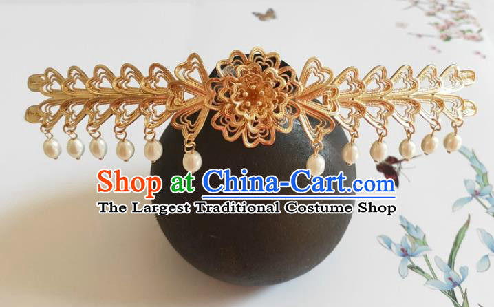 Traditional Chinese Tang Dynasty Pearls Tassel Hairpin Headdress Ancient Court Hair Accessories for Women