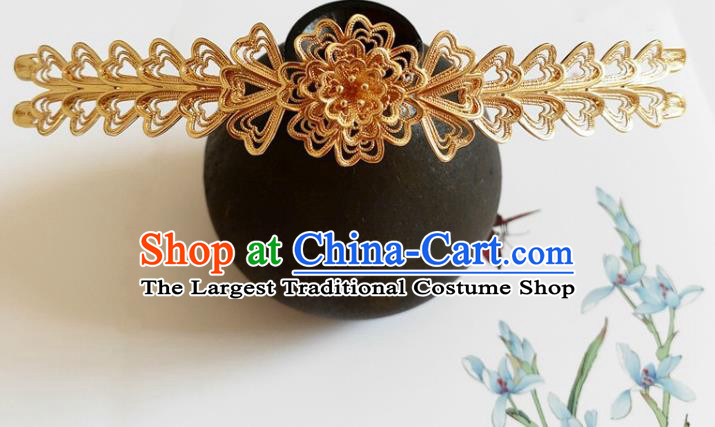 Traditional Chinese Tang Dynasty Golden Hairpin Headdress Ancient Court Hair Accessories for Women