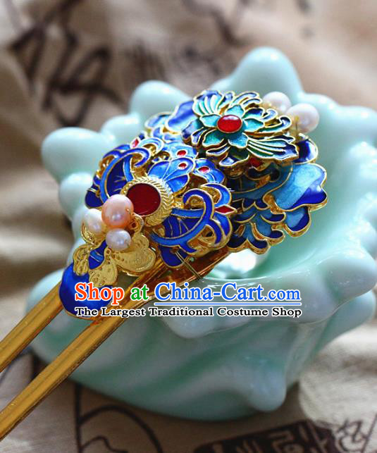 Traditional Chinese Ming Dynasty Cloisonne Hairpins Headdress Ancient Court Hair Accessories for Women