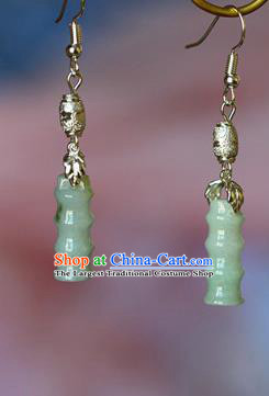 Traditional Chinese Handmade Jade Bamboo Earrings Ancient Hanfu Pearls Ear Accessories for Women