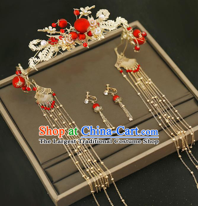Traditional Chinese Bride Golden Hair Clasp Headdress Ancient Wedding Hair Accessories for Women