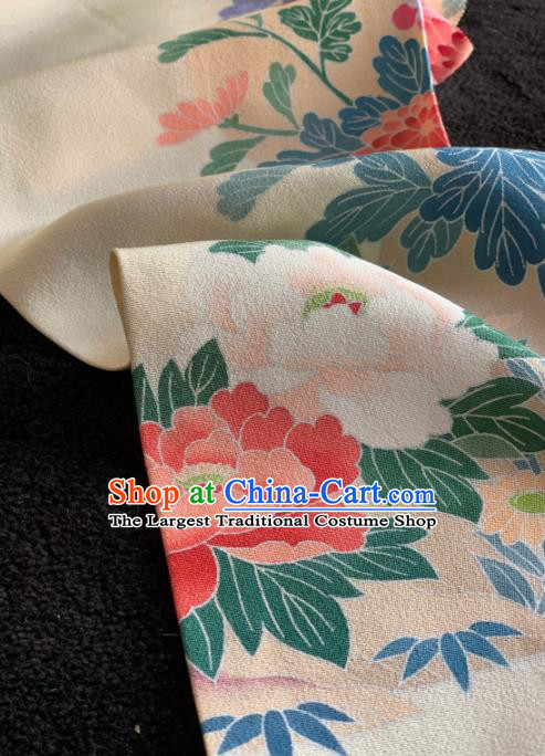 Chinese Traditional Printing Chrysanthemum Pattern Design Beige Silk Fabric Asian Hanfu Material