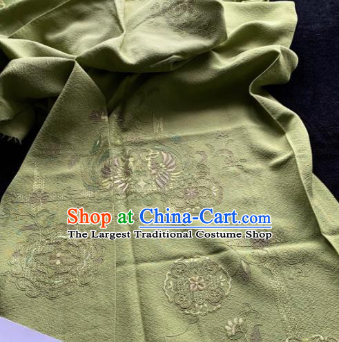 Chinese Traditional Embroidered Phoenix Pattern Design Green Silk Fabric Asian Hanfu Material