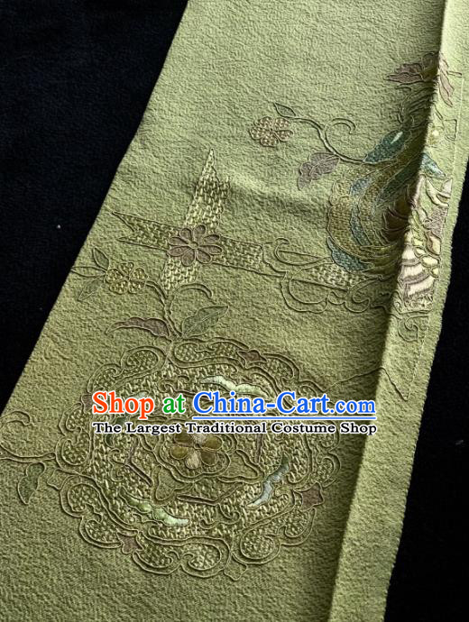 Chinese Traditional Embroidered Phoenix Pattern Design Green Silk Fabric Asian Hanfu Material