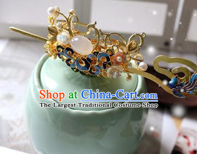 Traditional Chinese Cloisonne Hairdo Crown and Golden Hairpin Headdress Ancient Court Hair Accessories for Women