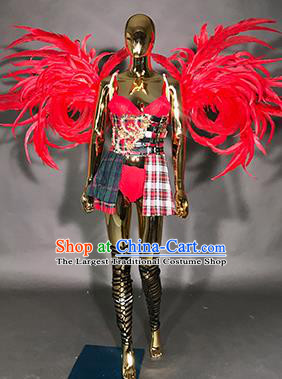 Top Stage Show Brazilian Carnival Costume Catwalks Miami Red Feathers Deluxe Wings for Women