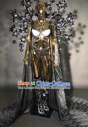 Top Stage Show Brazilian Carnival Costume Catwalks Deluxe Miami Black Stars Wings for Women