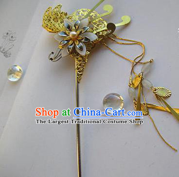 Traditional Chinese Bride Golden Tassel Hairpin Headdress Ancient Court Hair Accessories for Women