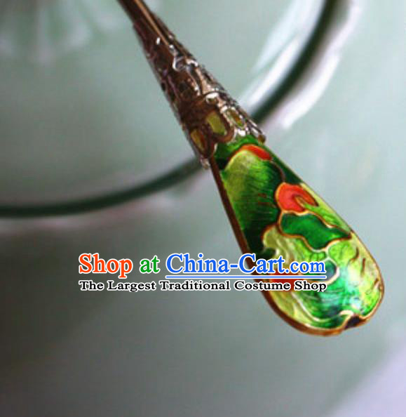 Traditional Chinese Bride Cloisonne Green Hairpin Headdress Ancient Court Hair Accessories for Women