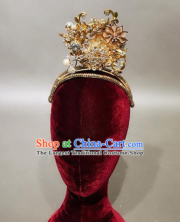 Top Stage Show Golden Flower Royal Crown Headdress Handmade Catwalks Hair Accessories for Women