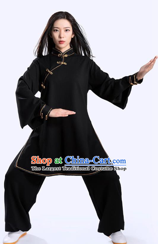 Top Tai Chi Kung Fu Competition Black Outfits Chinese Traditional Martial Arts Costumes for Women