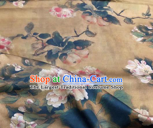 Chinese Traditional Peony Design Pattern Ginger Silk Fabric Cheongsam Gambiered Guangdong Gauze Drapery