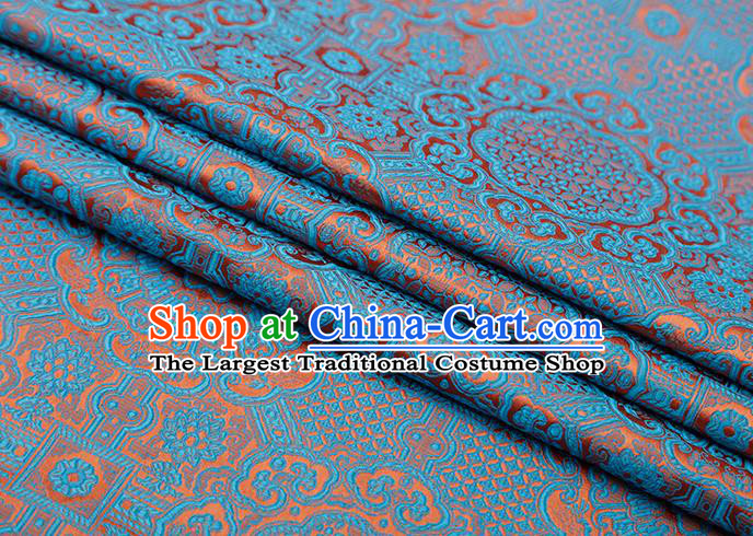 Chinese Traditional Avalokitesvara Pattern Lake Blue Brocade Fabric Cheongsam Satin Tapestry Drapery