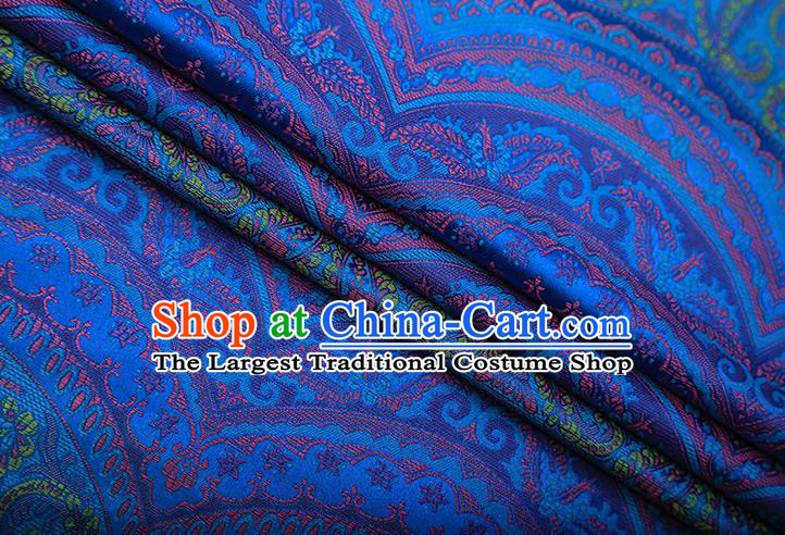 Chinese Traditional Pattern Design Deep Blue Brocade Fabric Cheongsam Satin Tapestry Drapery