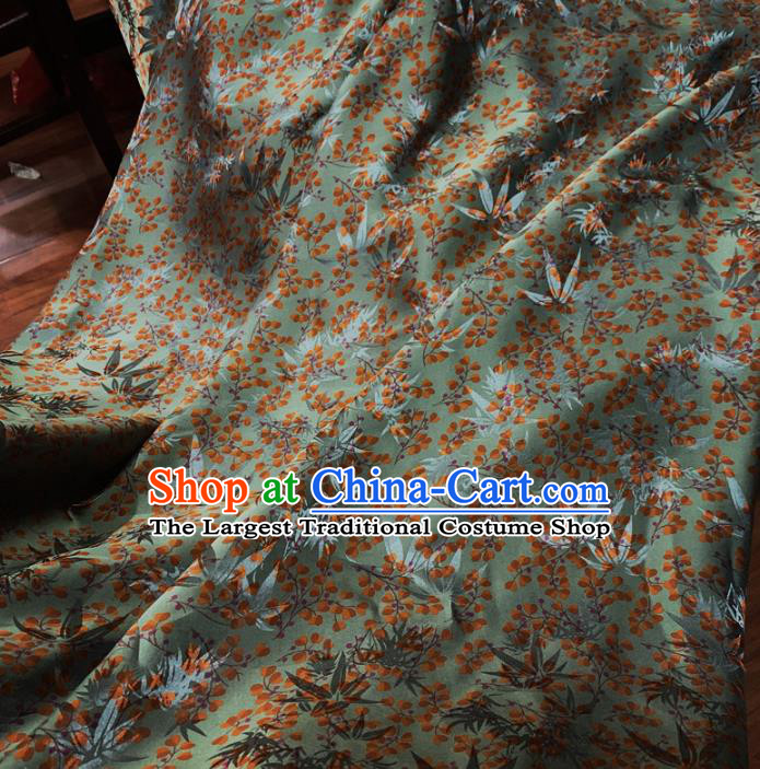 Chinese Traditional Bamboo Leaf Design Pattern Green Silk Fabric Cheongsam Mulberry Silk Drapery