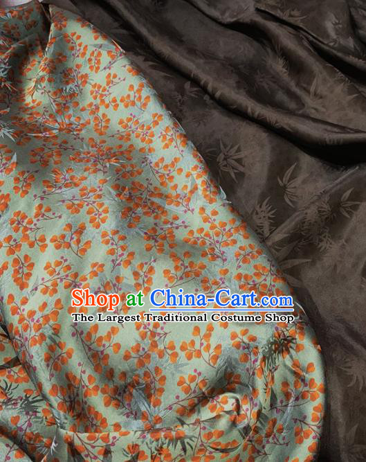 Chinese Traditional Bamboo Leaf Design Pattern Green Silk Fabric Cheongsam Mulberry Silk Drapery