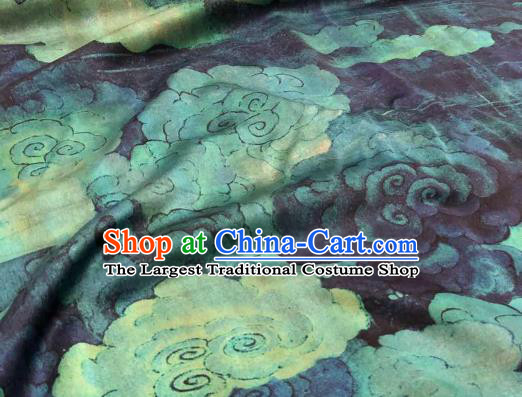 Chinese Traditional Cloud Design Pattern Navy Silk Fabric Cheongsam Gambiered Guangdong Gauze Drapery
