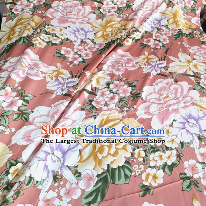 Chinese Traditional Flowers Design Pattern Pink Silk Fabric Cheongsam Mulberry Silk Drapery