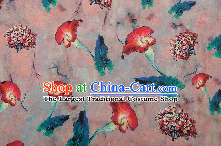 Chinese Traditional Morning Glory Design Pattern Pink Silk Fabric Cheongsam Mulberry Silk Drapery