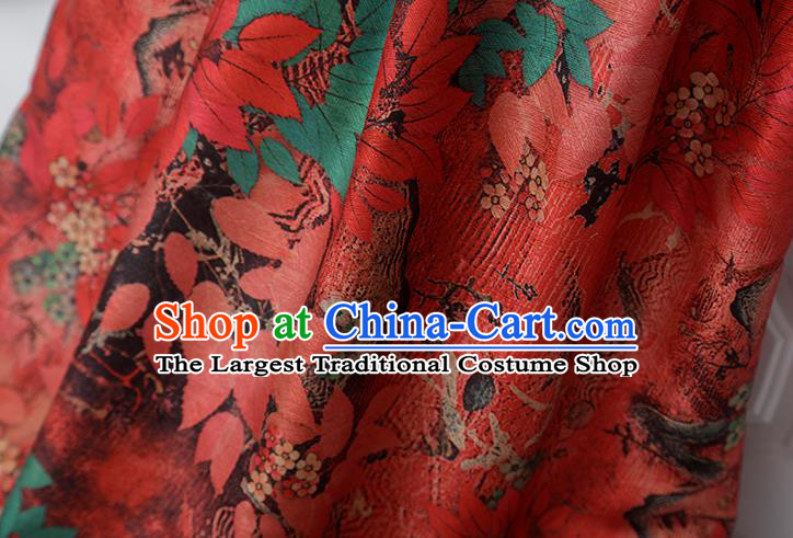Chinese Traditional Leaf Design Pattern Red Silk Fabric Cheongsam Mulberry Silk Drapery